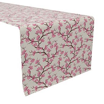 Table Runner, 100% Cotton, 16x108", Pink Springtime Cherry Blossoms