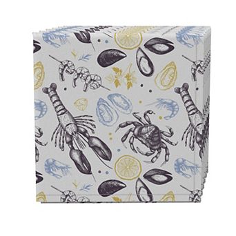Napkin Set of 4, 100% Cotton, 20x20", Gourmet Seafood