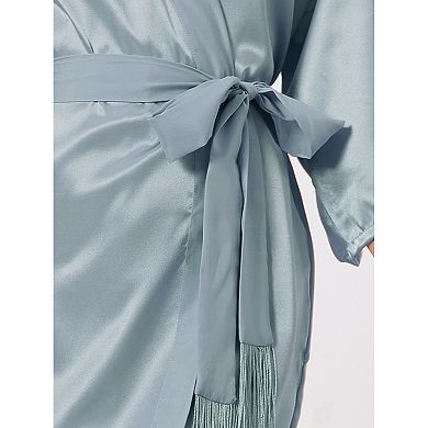 Women's Pajama Silk 3/4 Sleeves Tie Waist Floral Satin Robes