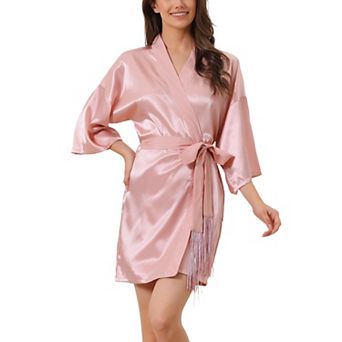 Women's Pajama Silk 3/4 Sleeves Tie Waist Floral Satin Robes