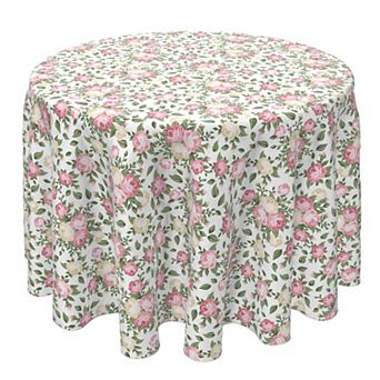 Round Tablecloth, 100% Cotton, 60 Round", White and Pink Rose Bunches