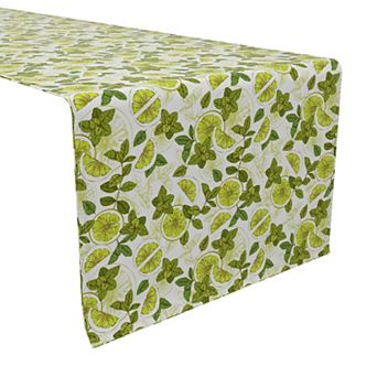 Table Runner, 100% Cotton, 16x108", Mint With Lemons