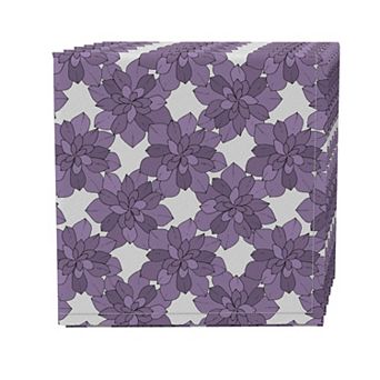 Napkin Set of 4, 100% Cotton, 20x20", Purple Floral Succulents