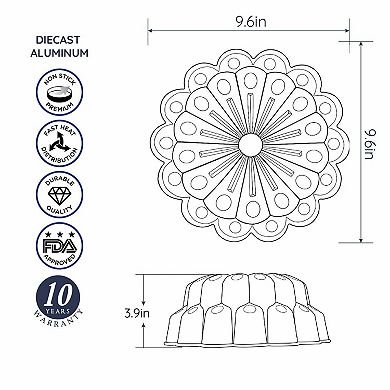 Baker's Secret Fluted Cake Pan, Cast Aluminum 2 Layers Nonstick Coating (Marquise)