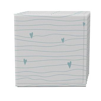 Napkin Set of 4, 100% Cotton, 20x20", Blue Hearts and Stripes