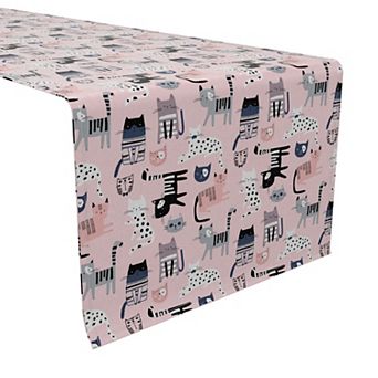 Table Runner, 100% Cotton, 16x90", Cartoon Cats Pink