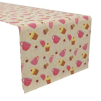 Table Runner, 100% Cotton, 16x108", Tea Cups and Cupcakes