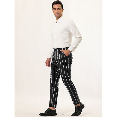 Men's Dress Stripe Pants Slim Fit Flat Front Business Trousers