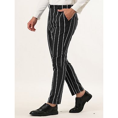 Men's Dress Stripe Pants Slim Fit Flat Front Business Trousers