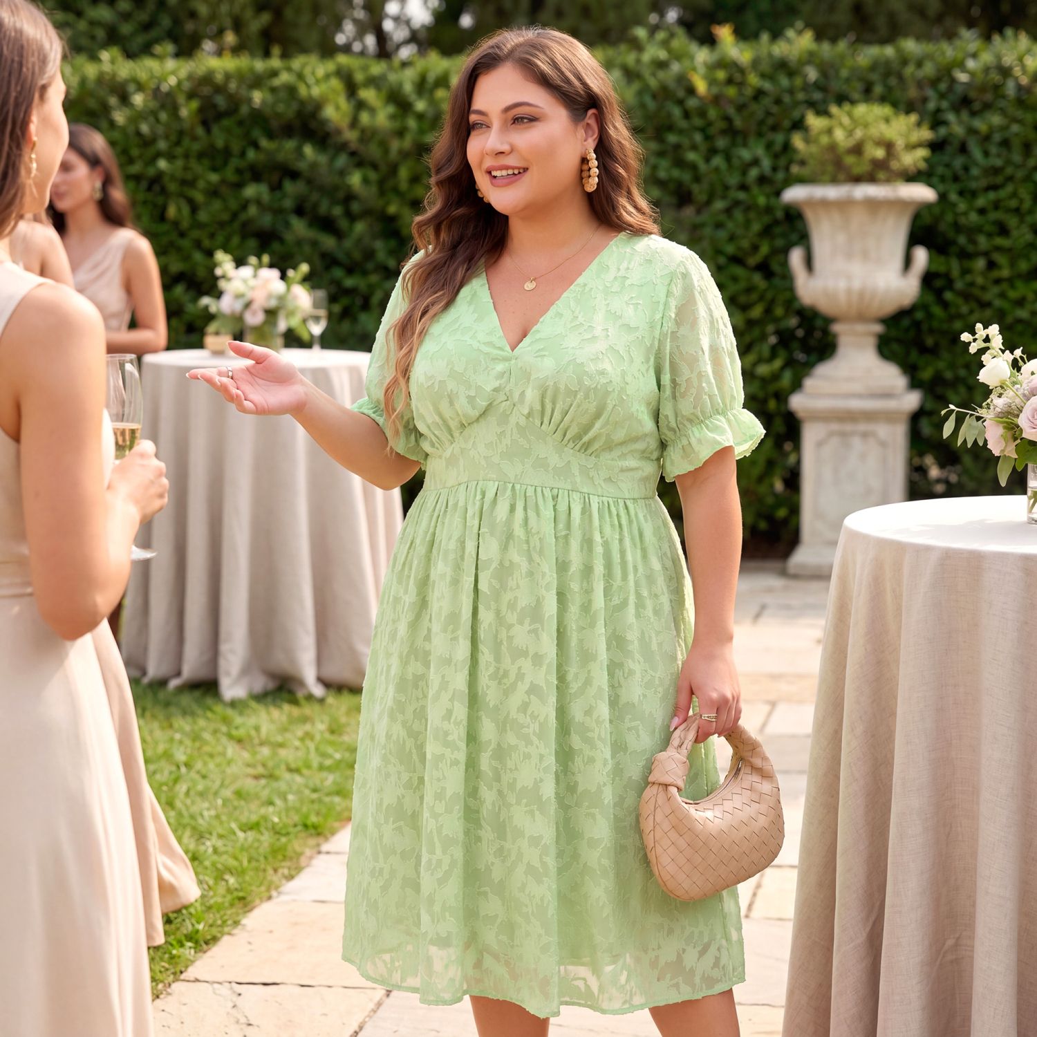 Women's Plus Size Floral Lace Wrap V Neck Ruffle Short Sleeve Casual A Line Midi Tunic Dresses - Agnes Orinda 3X Yellow