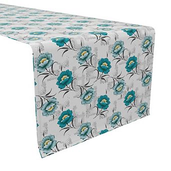 Table Runner, 100% Cotton, 16x108", Vintage Floral With Patterns