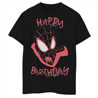 Boys Marvel Spider-Man Miles Morales Happy Birthday Husky Graphic Tee