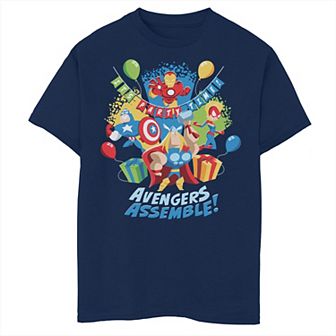 Boys Marvel Avengers Birthday It's Party Time Avengers Assemble Husky Graphic Tee