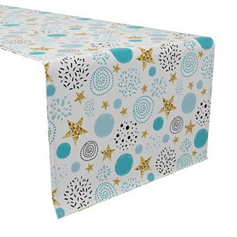 Table Runner, 100% Cotton, 16x90", Golden Stars and Blue Dots