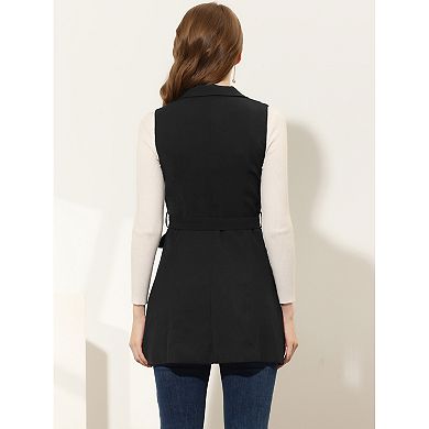 Women's Lapel Collar Trench Vest Double Breast Sleeveless Long Blazer