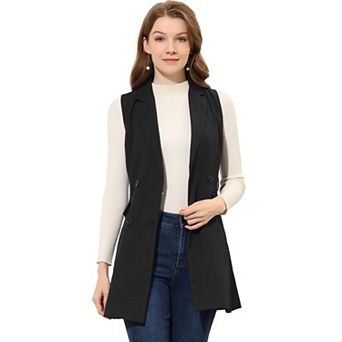 Women's Lapel Collar Trench Vest Double Breast Sleeveless Long Blazer