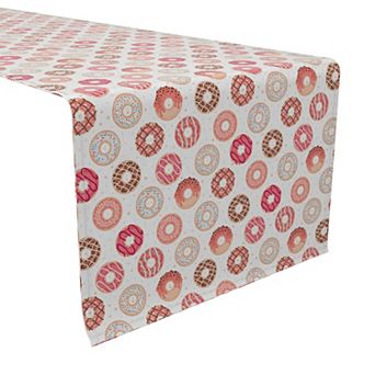 Table Runner, 100% Cotton, 16x90", Glazed Pink Donuts