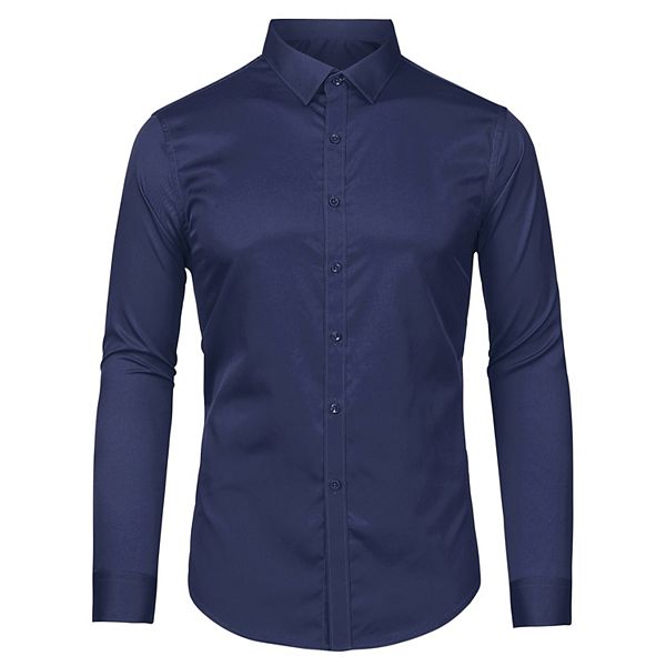 Men's Dress Regular Fit Point Collar Long Sleeve Button Down Shirts