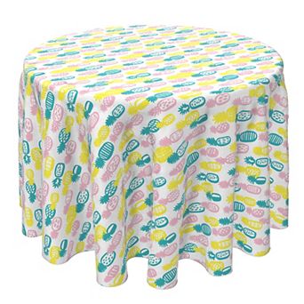 Round Tablecloth, 100% Cotton, 60 Round", Retro Summer Pineapple