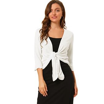 Women's Leisure Open Front Self Tie 3/4 Sleeve Crop Shrug Cardigan