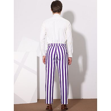 Men's Striped Dress Pant Classic Fit Flat Front Business Trousers