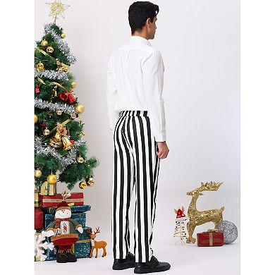 Men's Striped Dress Pant Classic Fit Flat Front Business Trousers