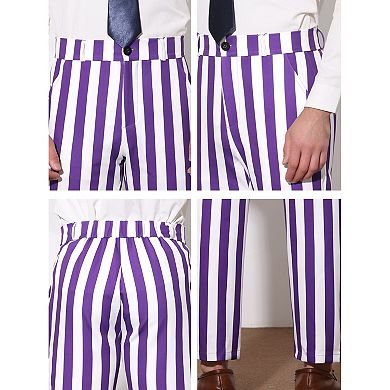 Men's Striped Dress Pant Classic Fit Flat Front Business Trousers