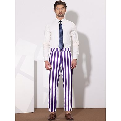 Men's Striped Dress Pant Classic Fit Flat Front Business Trousers