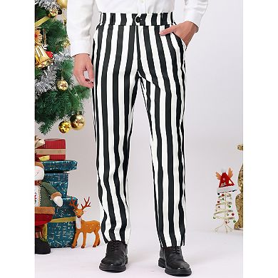 Men's Striped Dress Pant Classic Fit Flat Front Business Trousers