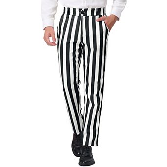 Men's Striped Dress Pant Classic Fit Flat Front Business Trousers