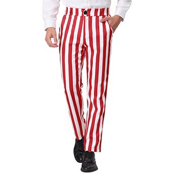 Men's Striped Dress Pant Classic Fit Flat Front Business Trousers