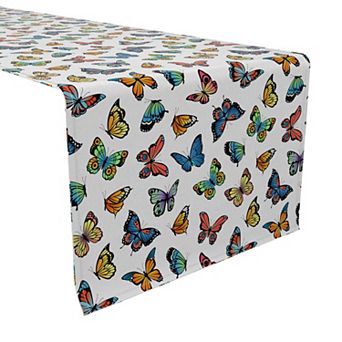 Table Runner, 100% Cotton, 16x90", Butterflies in Bold Colors