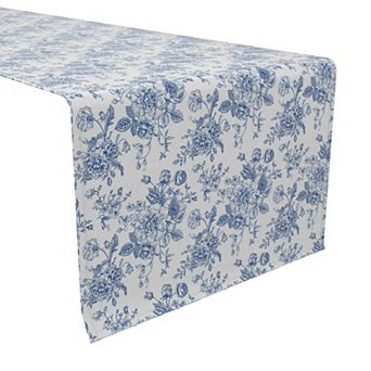 Table Runner, 100% Cotton, 16x108", Bouquet of Blue Flowers