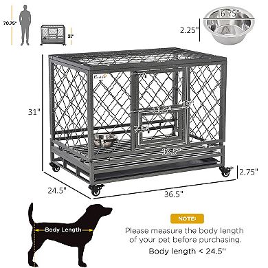 Steel Dog Kennel Collapsible With Easy-open Top Hatch And Slide Out Tray, Black