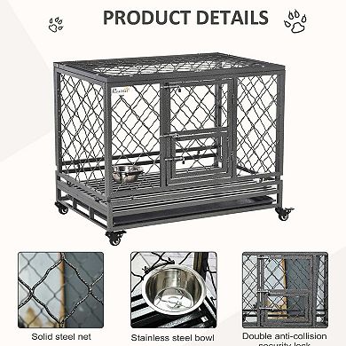 Steel Dog Kennel Collapsible With Easy-open Top Hatch And Slide Out Tray, Black