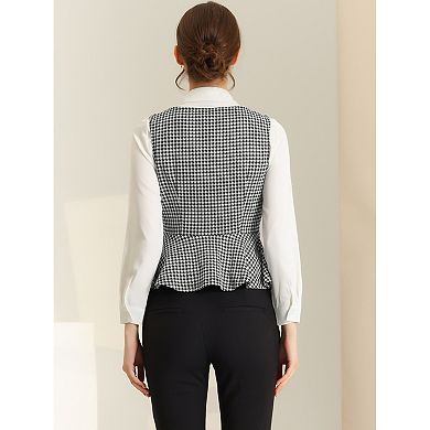 Women's Houndstooth Square Neck Sleeveless Button Down Peplum Vest