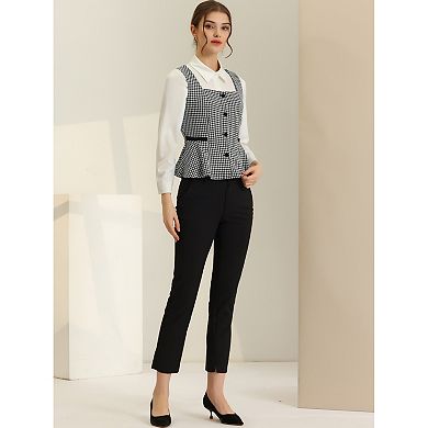 Women's Houndstooth Square Neck Sleeveless Button Down Peplum Vest