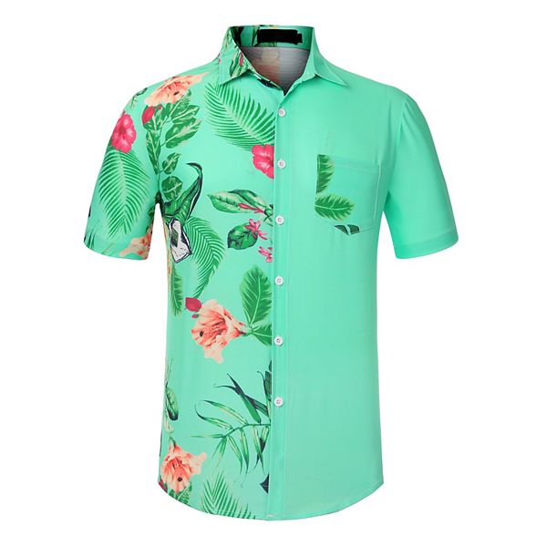 Men's Summer Shirts Short Sleeve Button Down Floral Patchwork Shirt