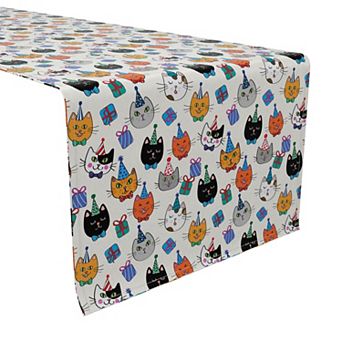 Table Runner, 100% Cotton, 16x72", Happy Birthday Cats