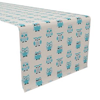Table Runner, 100% Cotton, 16x72", Baby Blue Owls
