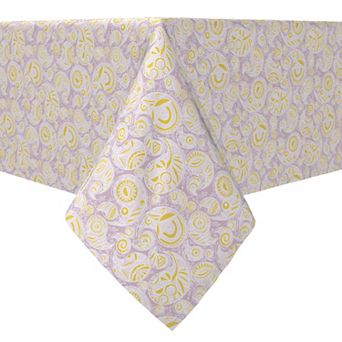 Square Tablecloth, 100% Cotton, 60x60", Yellow and Purple Doodles