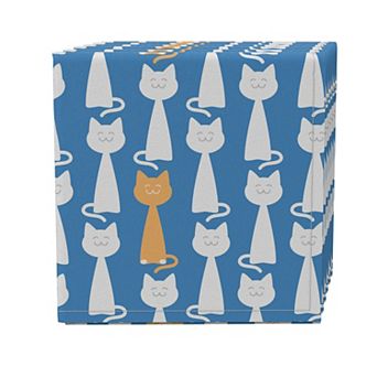 Napkin Set of 4, 100% Cotton, 20x20", Fun Cats Blue