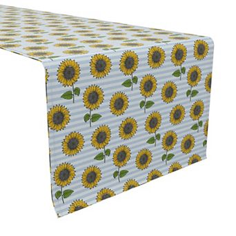 Table Runner, 100% Cotton, 16x72", Blue Stripes and Sunflowers