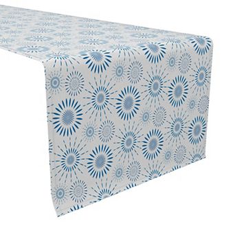Table Runner, 100% Cotton, 16x90", Blue Fireworks Pattern