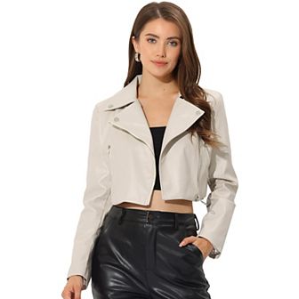 Women's Faux Leather Pu Long Sleeve Zipper Cropped Biker Jacket