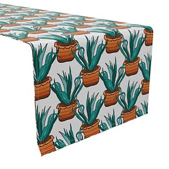 Table Runner, 100% Cotton, 16x72", Green House Succulents