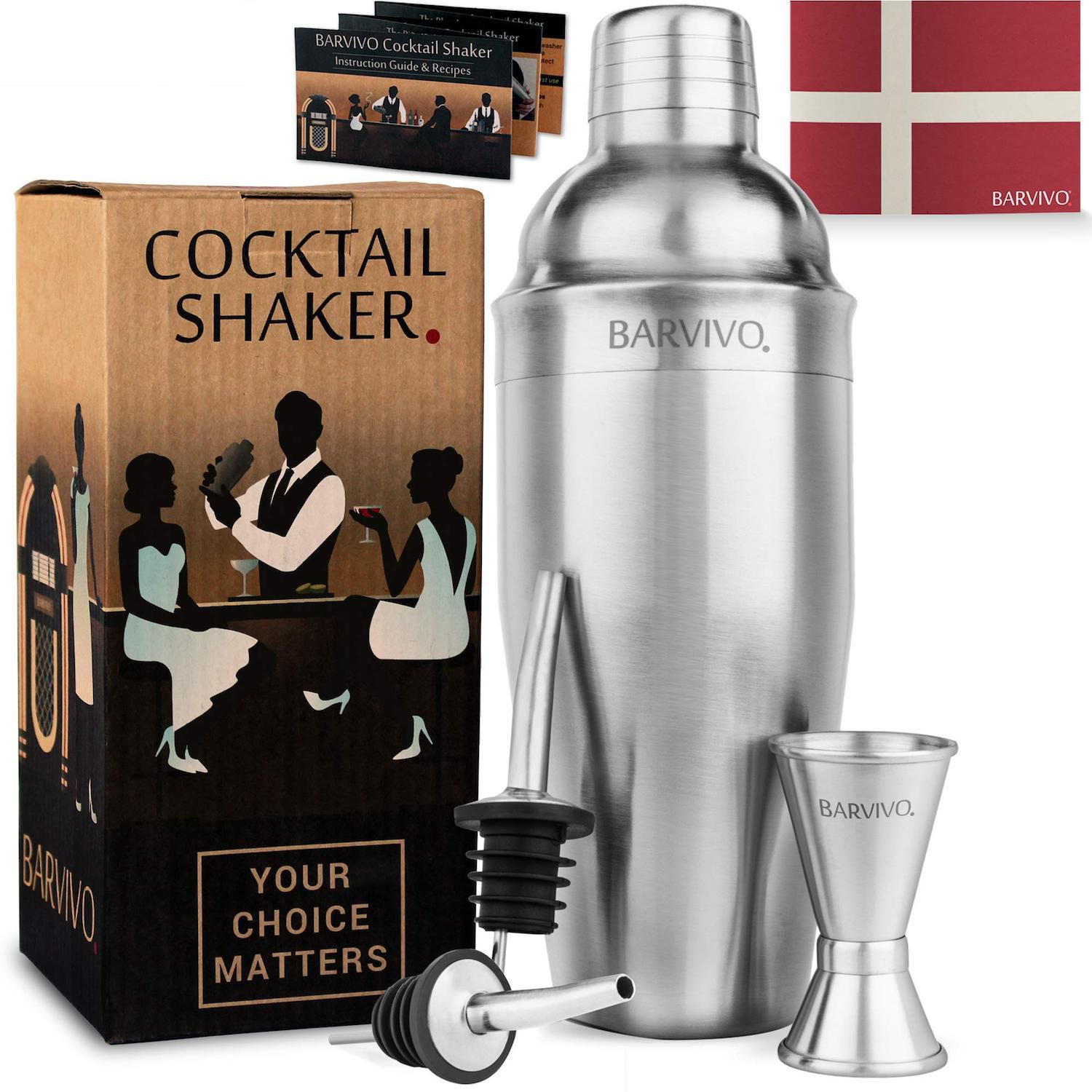 NutriChef Mixology Bartender Cocktail Shaker Set 15 & 30 oz Stainless Steel Mix  Drink Shaker Kit 