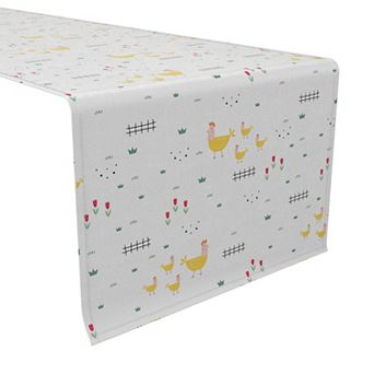 Table Runner, 100% Cotton, 16x108", Farm Chickens