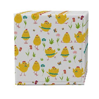 Napkin Set of 4, 100% Cotton, 20x20", Dancing Chickens