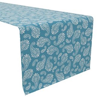 Table Runner, 100% Cotton, 16x72", Simple Paisley Blue